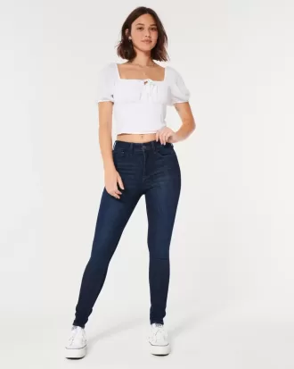 Jeans super skinny a vita alta e lavaggio scuro con effetto curvy