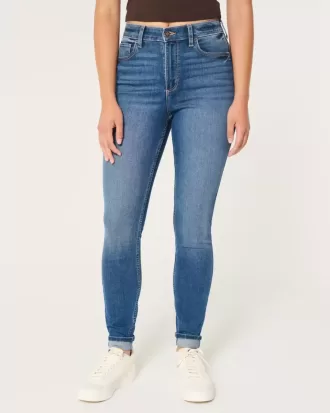 Jeans super skinny a vita alta e lavaggio scuro con effetto curvy