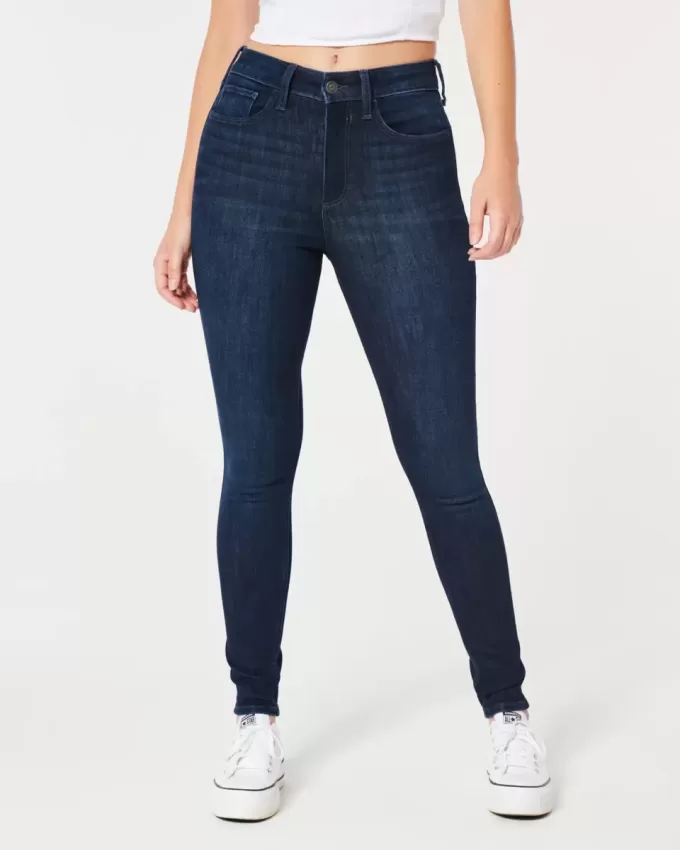 Jeans super skinny a vita alta e lavaggio scuro con effetto curvy
