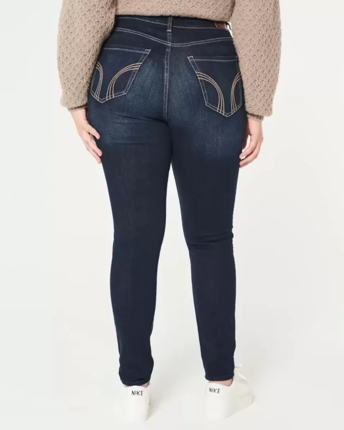 Jeans super skinny a vita alta e lavaggio scuro con effetto curvy
