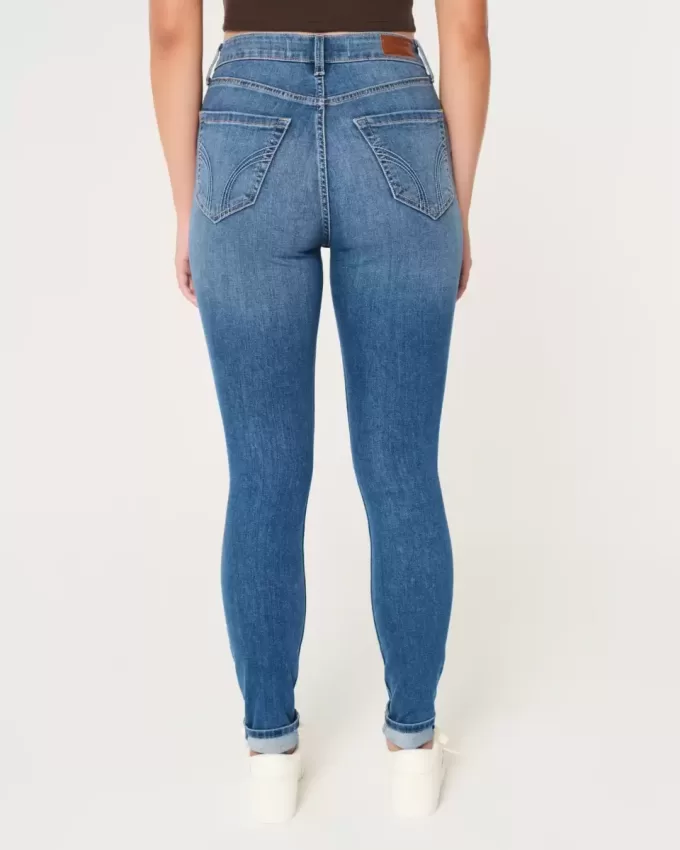 Jeans super skinny a vita alta e lavaggio scuro con effetto curvy