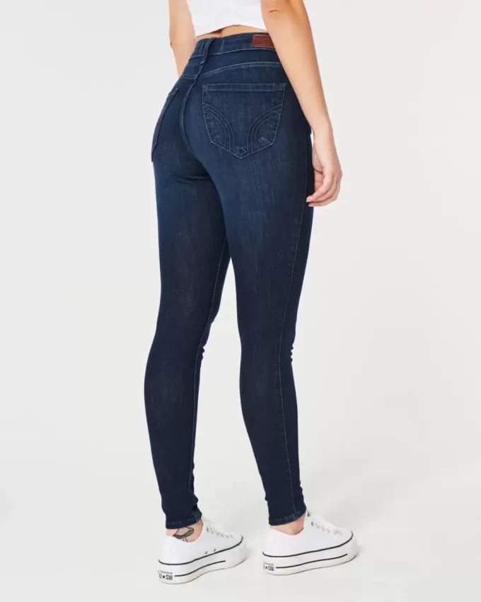 Jeans super skinny a vita alta e lavaggio scuro con effetto curvy