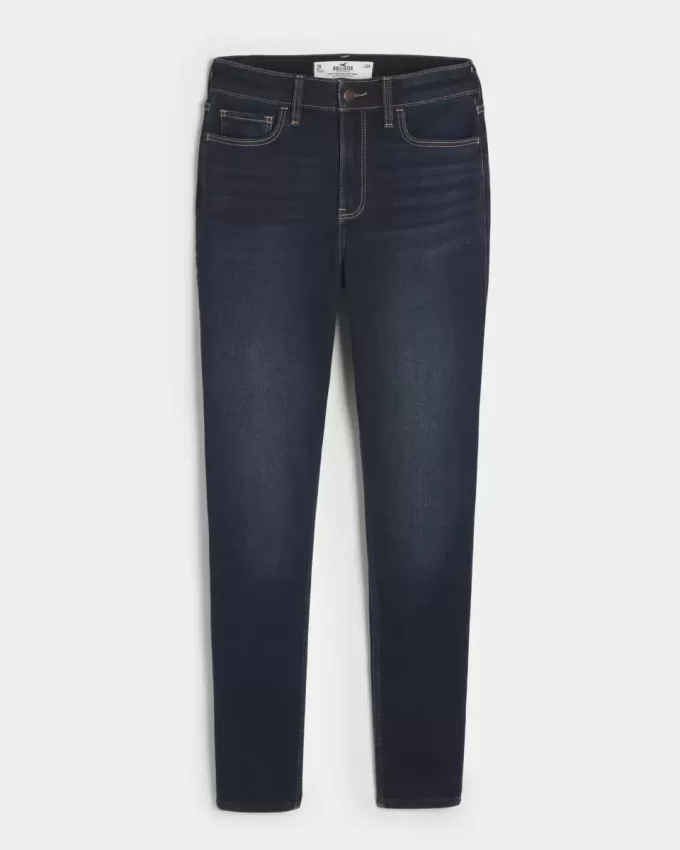 Jeans super skinny a vita alta e lavaggio scuro con effetto curvy