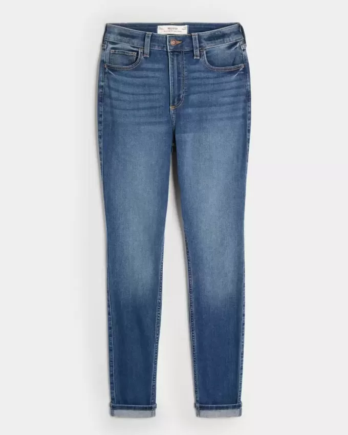 Jeans super skinny a vita alta e lavaggio scuro con effetto curvy