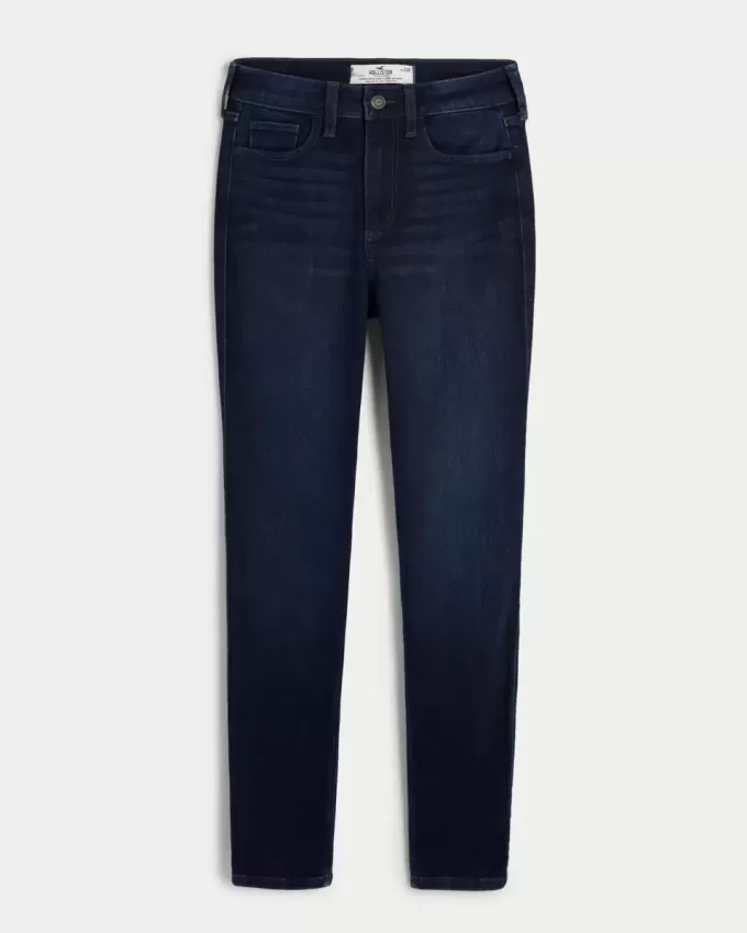 Jeans super skinny a vita alta e lavaggio scuro con effetto curvy