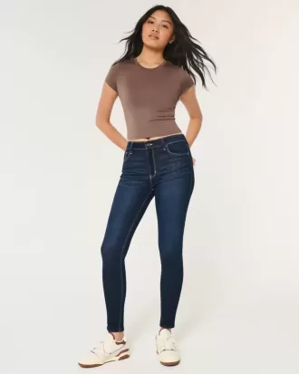 Jeans super skinny a vita alta lavaggio scuro