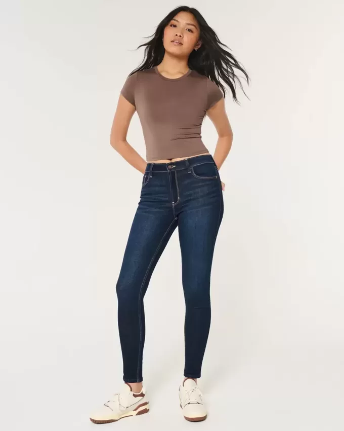 Jeans super skinny a vita alta lavaggio scuro