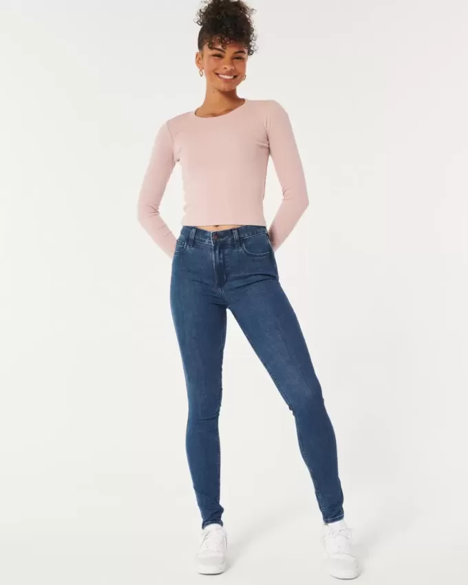 Jeans super skinny a vita alta lavaggio scuro