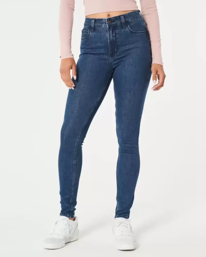 Jeans super skinny a vita alta lavaggio scuro
