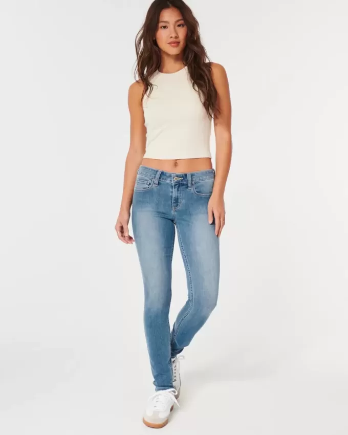 Jeans super skinny a vita bassa con lavaggio medio