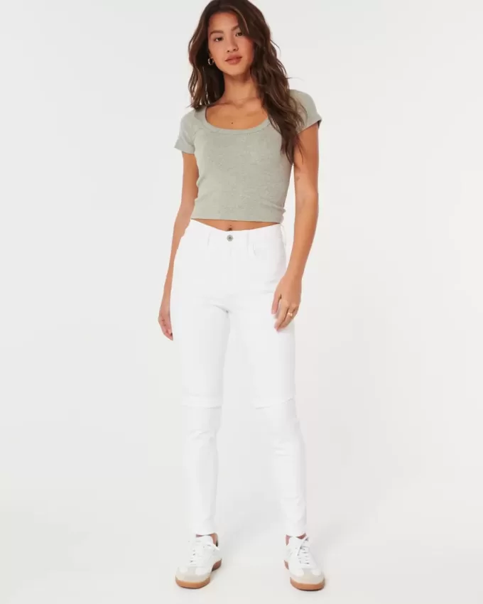 Jeans super skinny bianchi a vita alta