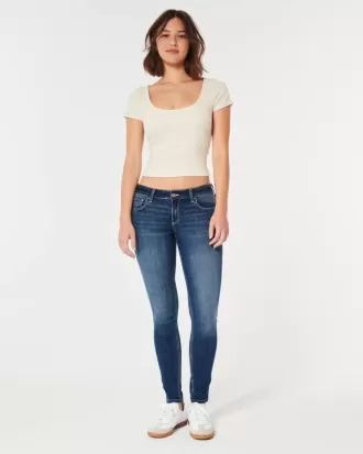 Jeans super skinny lavaggio scuro a vita bassa curvy