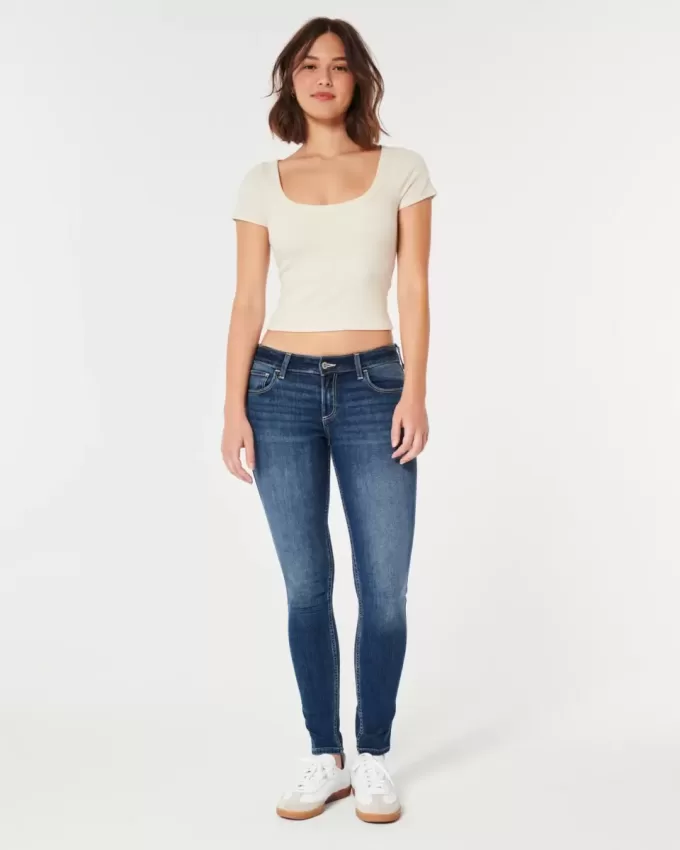 Jeans super skinny lavaggio scuro a vita bassa curvy