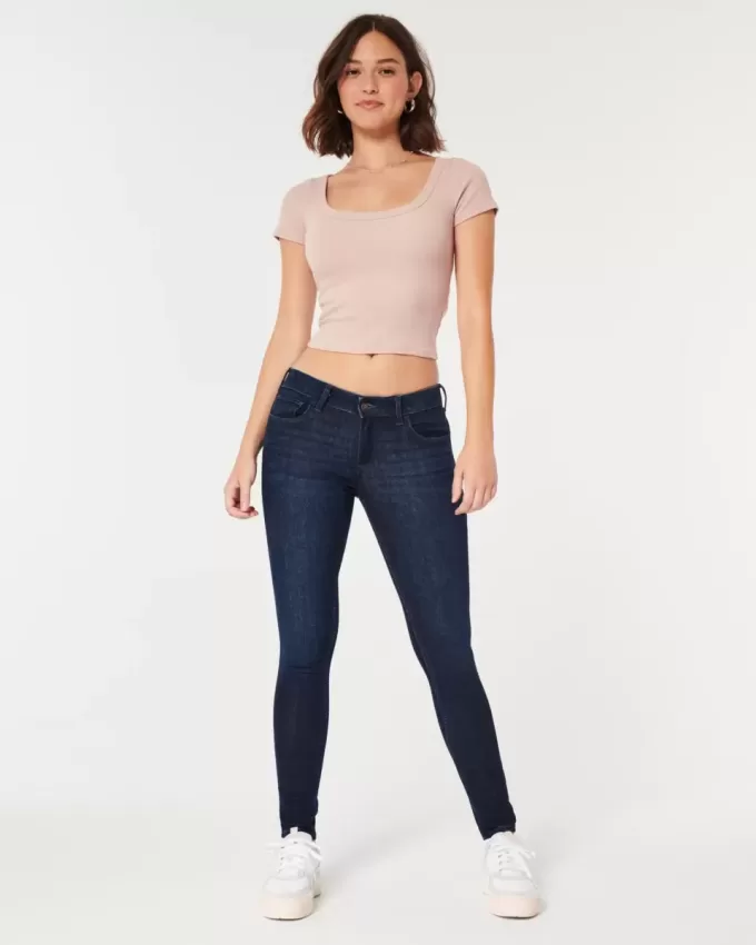 Jeans super skinny lavaggio scuro a vita bassa curvy