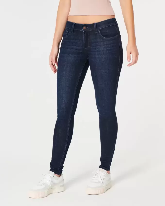 Jeans super skinny lavaggio scuro a vita bassa curvy