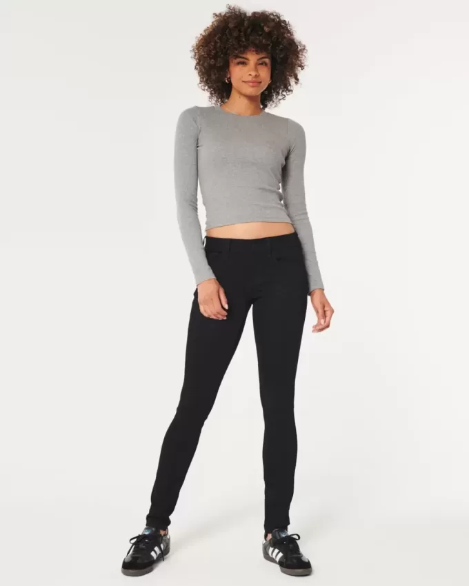 Jeans super skinny neri a vita bassa
