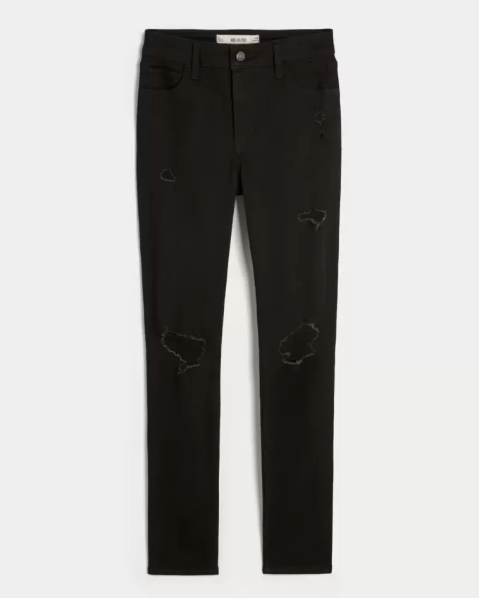 Jeans super skinny neri strappati a vita alta