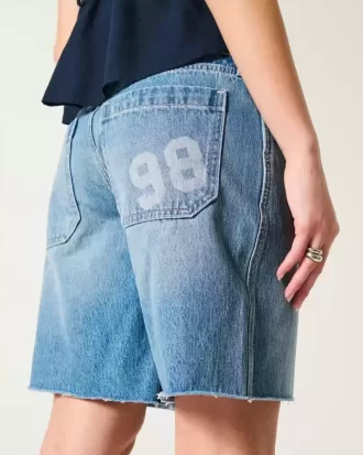Jogger larghi con stampa grafica e numero a vita bassa e lavaggio medio