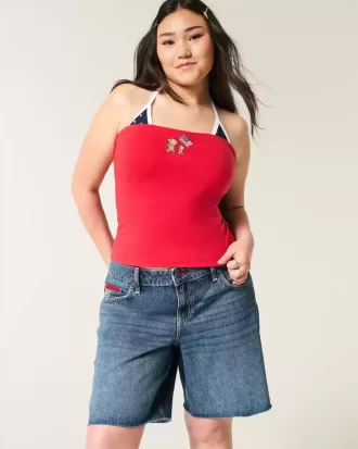 Jort baggy a vita bassa con stampa bandiera americana in lavaggio scuro
