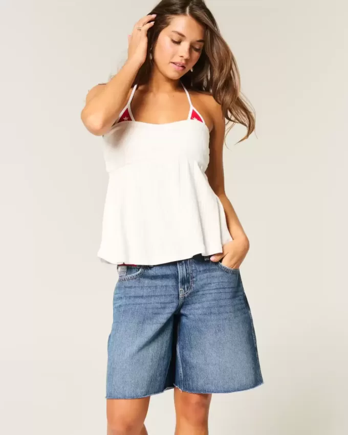 Jort baggy a vita bassa con stampa bandiera americana in lavaggio scuro