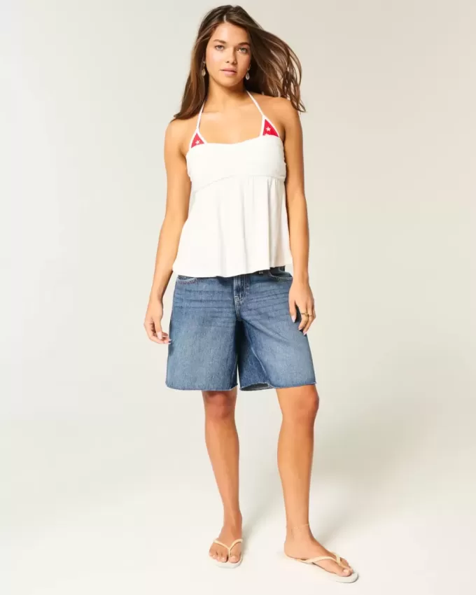 Jort baggy a vita bassa con stampa bandiera americana in lavaggio scuro