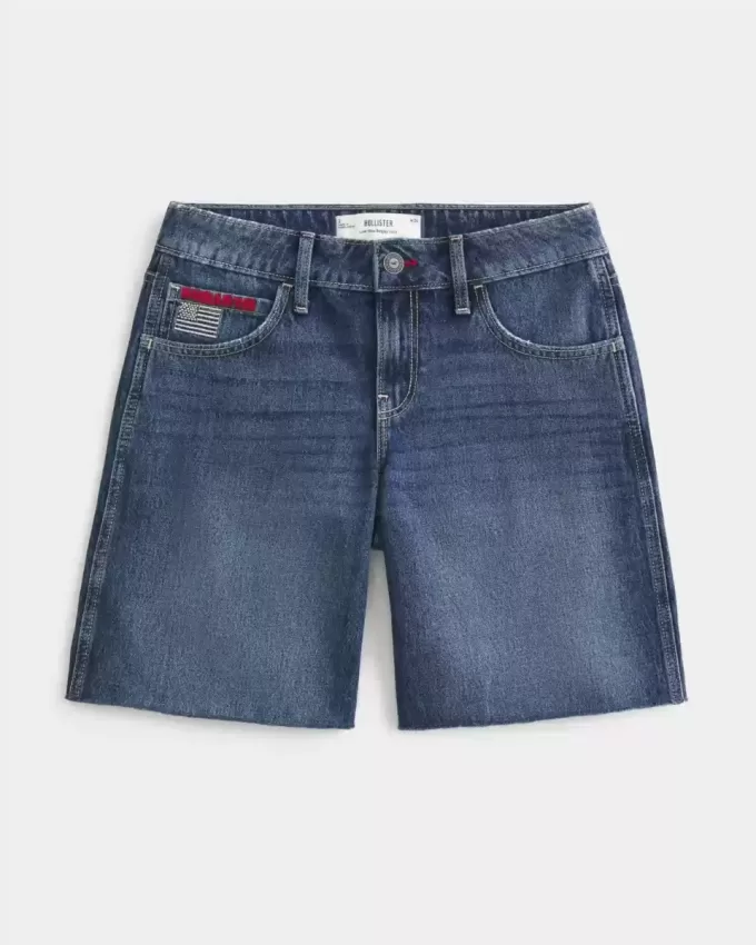 Jort baggy a vita bassa con stampa bandiera americana in lavaggio scuro