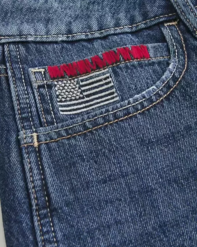 Jort baggy a vita bassa con stampa bandiera americana in lavaggio scuro