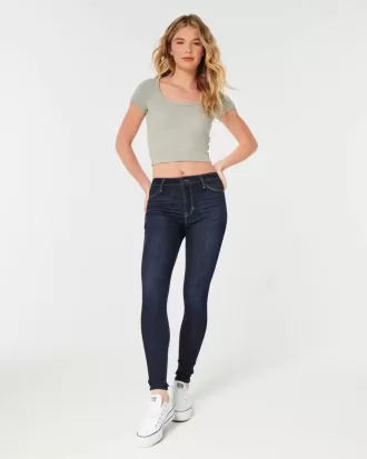 Leggings in jeans lavaggio scuro a vita alta