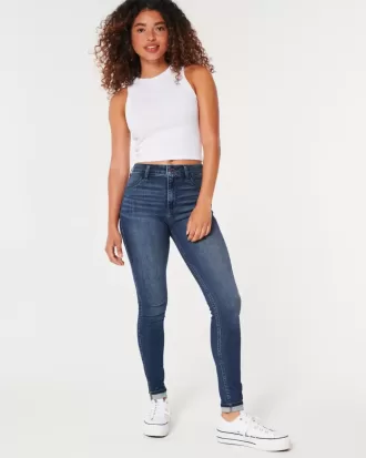 Leggings in jeans lavaggio scuro a vita alta