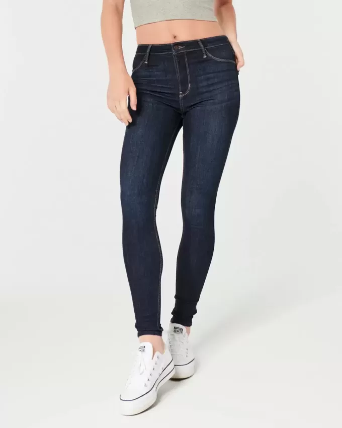 Leggings in jeans lavaggio scuro a vita alta Leggings in jeans lavaggio scuro a vita alta