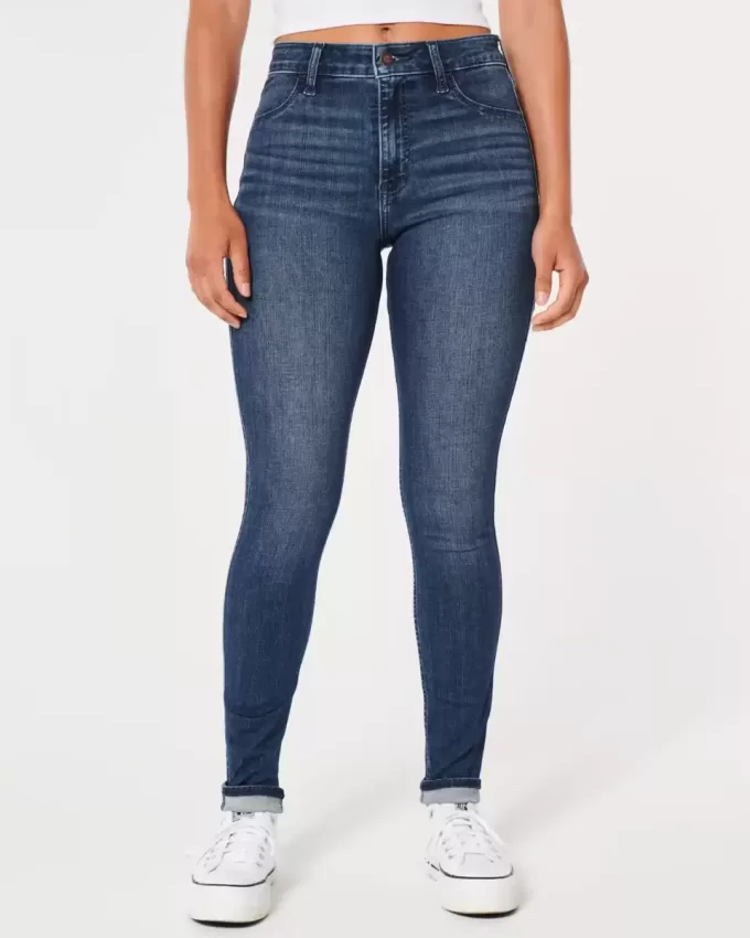 Leggings in jeans lavaggio scuro a vita alta