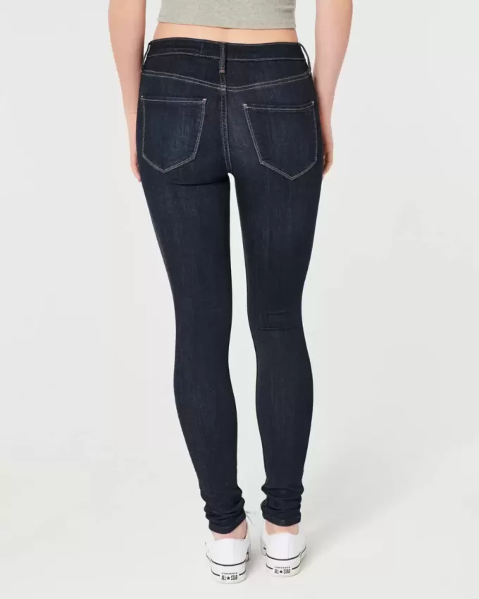 Leggings in jeans lavaggio scuro a vita alta Leggings in jeans lavaggio scuro a vita alta