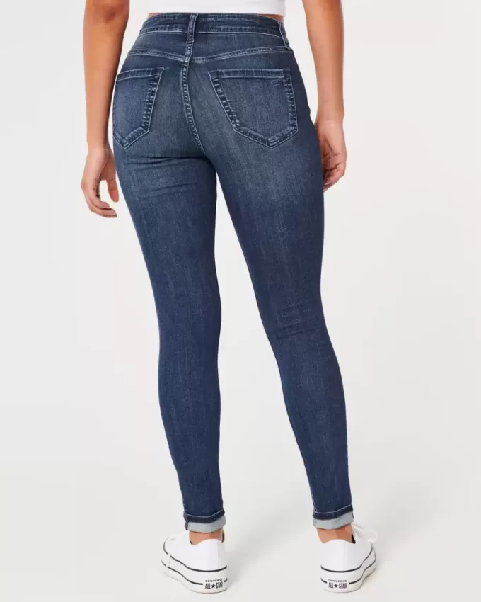 Leggings in jeans lavaggio scuro a vita alta