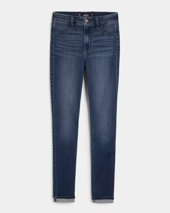 Leggings in jeans lavaggio scuro a vita alta