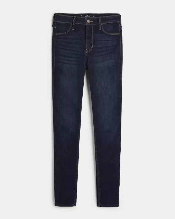 Leggings in jeans lavaggio scuro a vita alta Leggings in jeans lavaggio scuro a vita alta