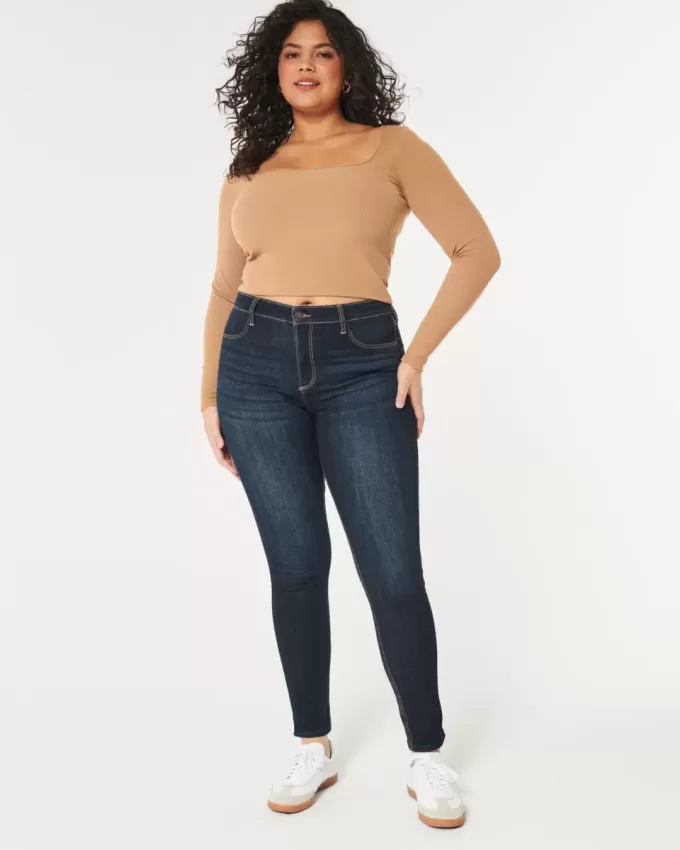 Leggings in jeans lavaggio scuro a vita alta curvy
