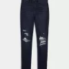 Leggings in jeans strappati e lavaggio scuro a vita alta