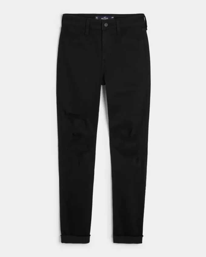 Leggings neri strappati a vita alta