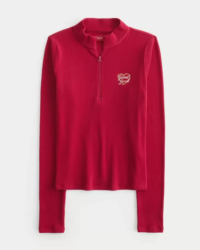 Maglia a mezza zip con grafica a coste per il capodanno lunare