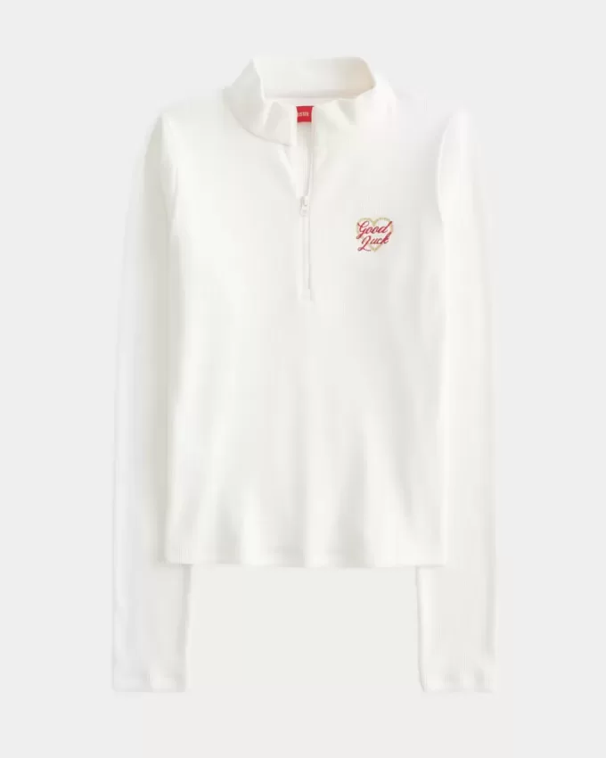 Maglia a mezza zip con grafica a coste per il capodanno lunare