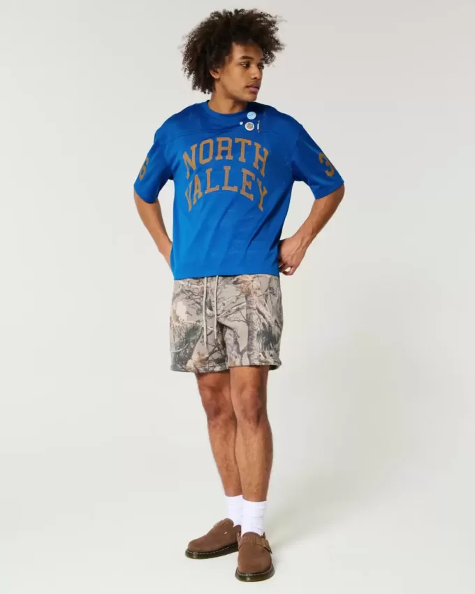 Maglia grafica North Valley in mesh aderente e squadrata