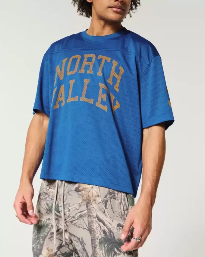 Maglia grafica North Valley in mesh aderente e squadrata