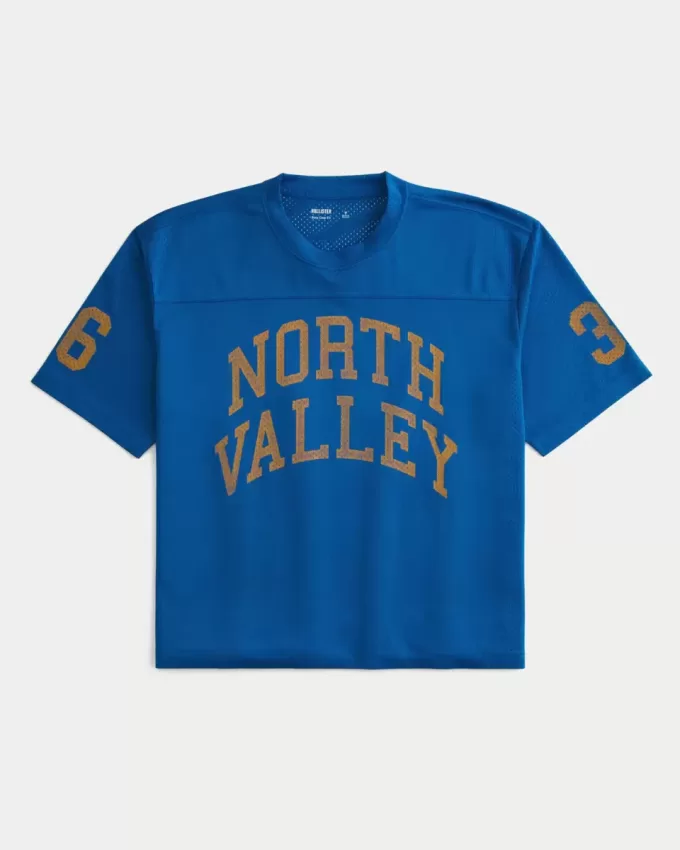 Maglia grafica North Valley in mesh aderente e squadrata