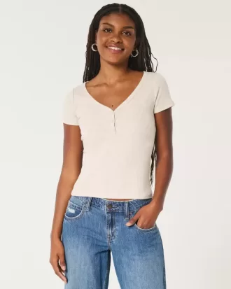 Maglia Henley a maniche corte a coste