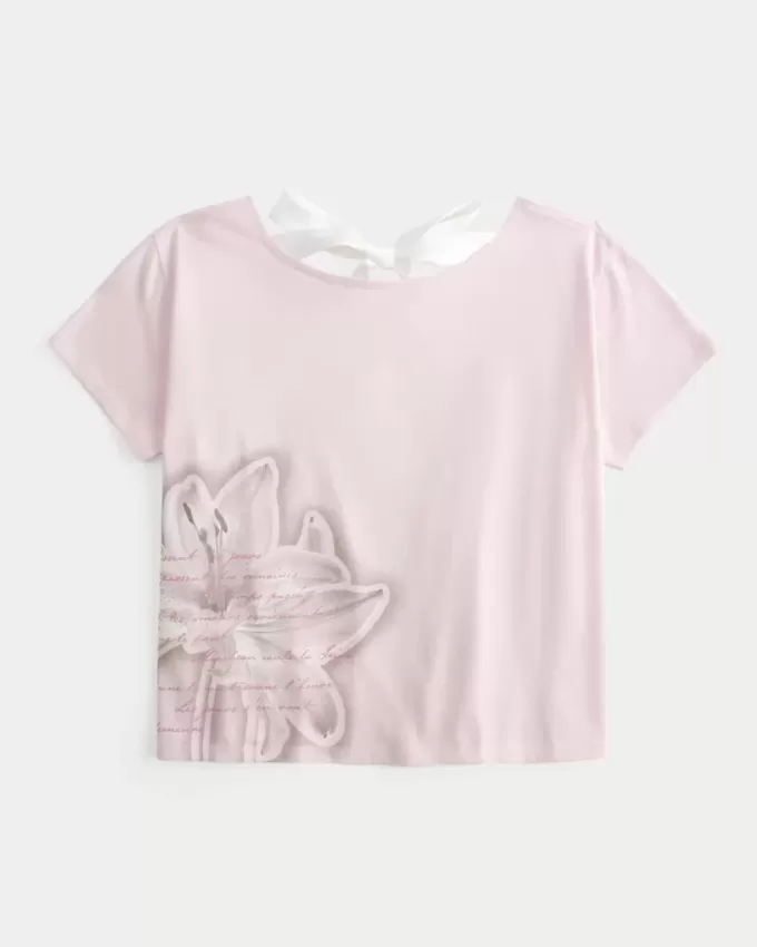 Maglietta con grafica floreale e laccetto da annodare sul retro Maglietta con grafica floreale e laccetto da annodare sul retro