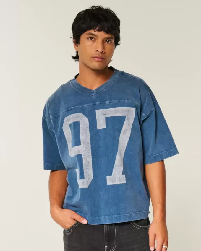 Maglietta da football con grafica Varsity, modello Baggy Crop e pesante