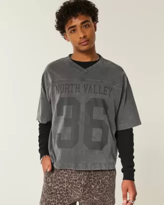 Maglietta da football con grafica Varsity, modello Baggy Crop e pesante