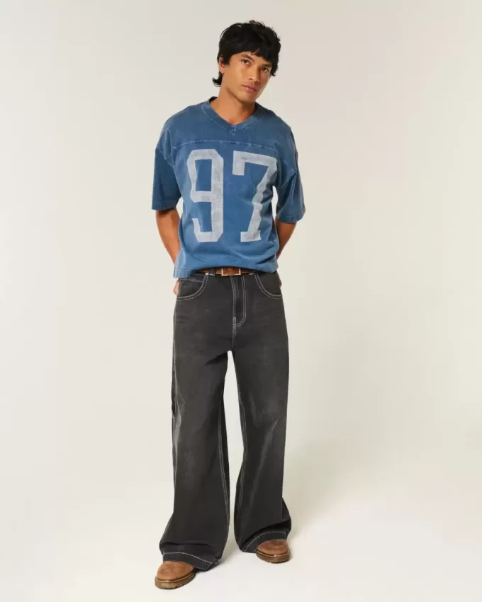Maglietta da football con grafica Varsity, modello Baggy Crop e pesante