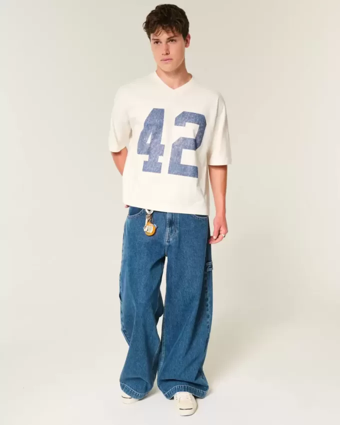 Maglietta da football con grafica Varsity, modello Baggy Crop e pesante