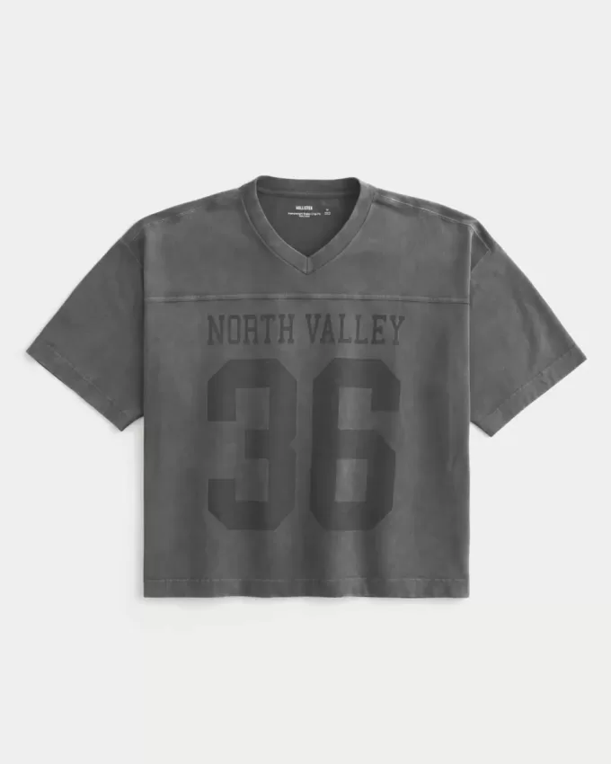 Maglietta da football con grafica Varsity, modello Baggy Crop e pesante Maglietta da football con grafica Varsity, modello Baggy Crop e pesante
